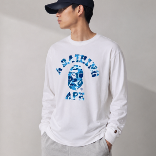BAPE A BATHING APE 長袖T 藍迷彩猿人頭LOGO