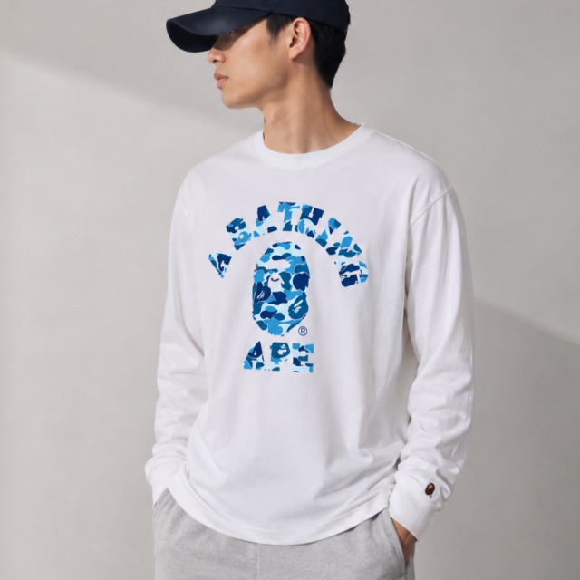 BAPE A BATHING APE 長袖T 藍迷彩猿人頭LOGO