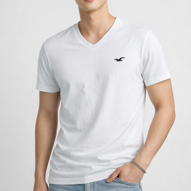 HOLLISTER  V領Logo小標短T