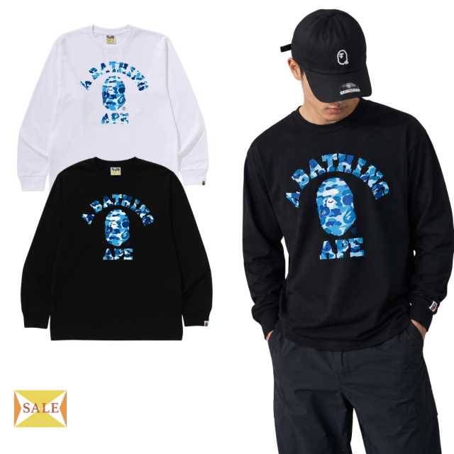 BAPE A BATHING APE 長袖T 藍迷彩猿人頭LOGO